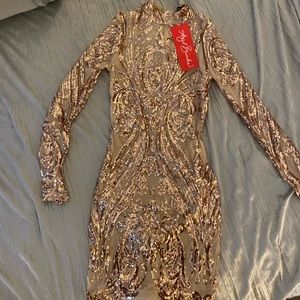 Brand new rose gold glitter & mesh mini dress